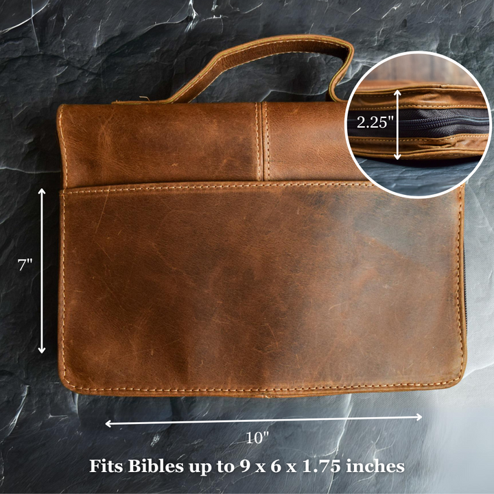 Mahogany Full Grain Leather Bible Cover / Case with Zipper by World Orphans