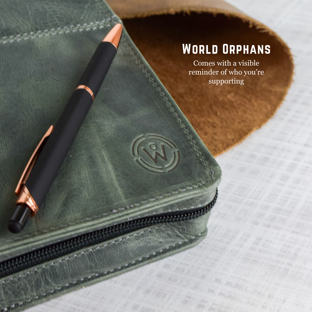 World Orphans logo on Bible case