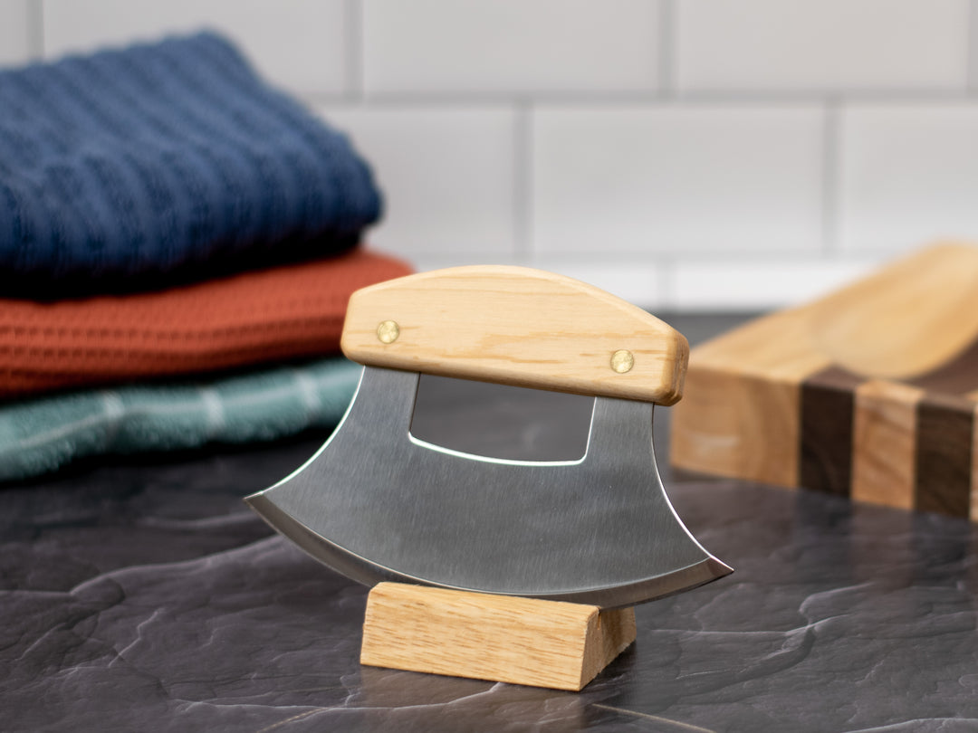 Birch Ulu Knife - Mezzaluna - by The Ulu Factory in Alaska