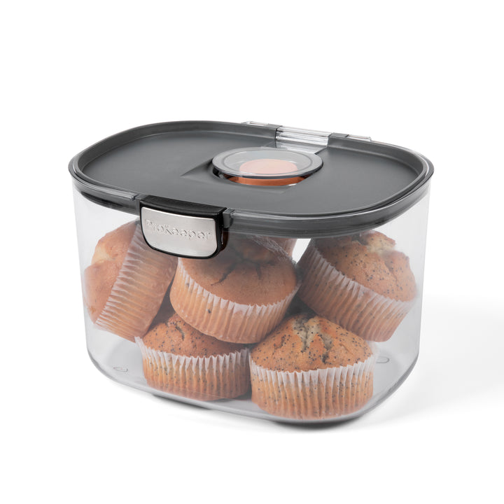 airtight clear container with muffins