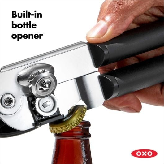 Great OXO Soft Handled Can Opener bottle opener in use