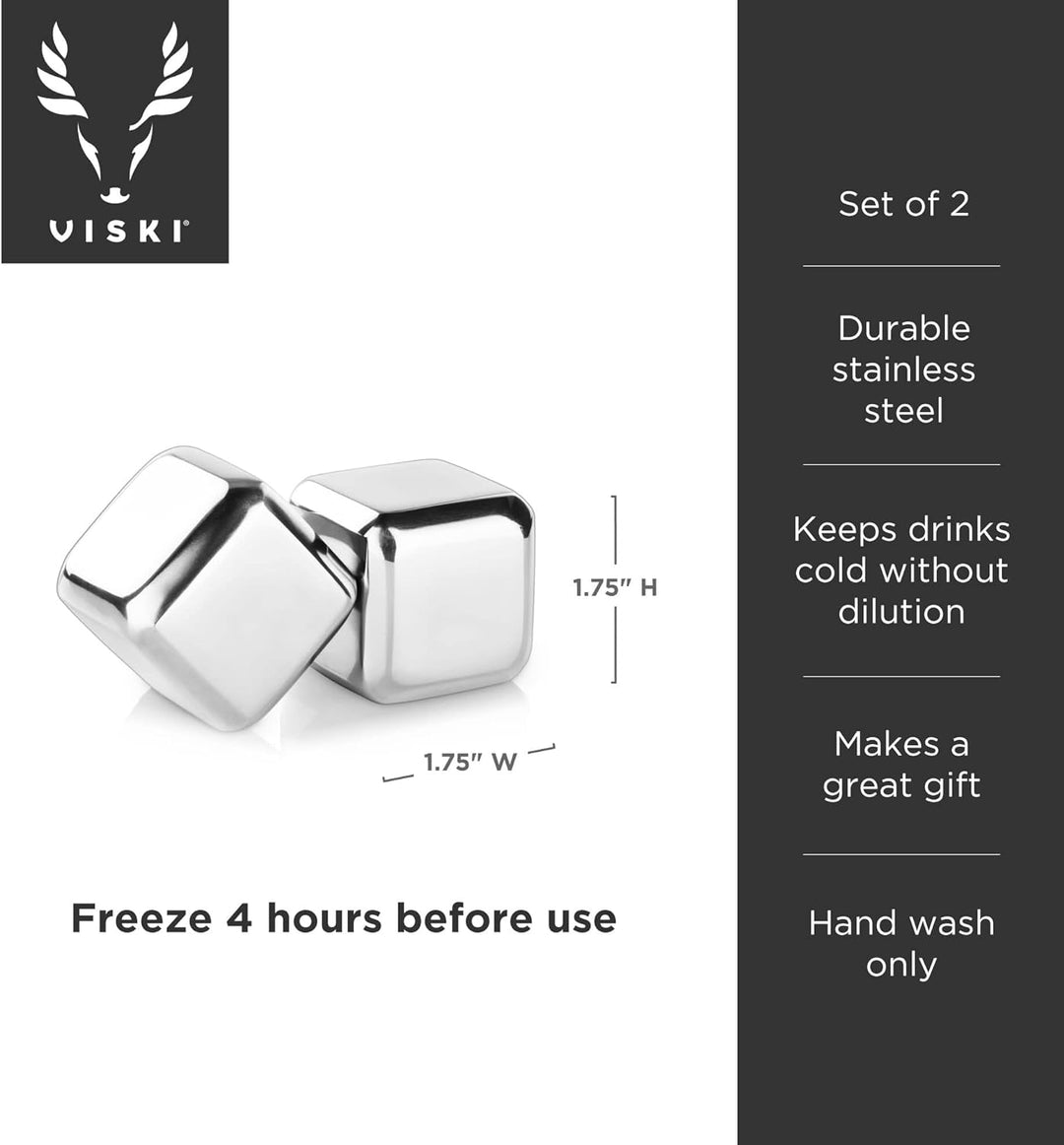 Glacier Rocks Stainless Steel Metal Ice Cubes for Cold Beverages by Viski