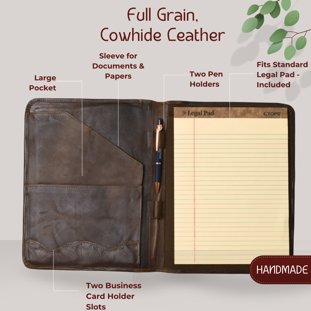 Genuine Leather Portfolio / Padfolio Folder with Legal Pad for Business and School by World Orphans 