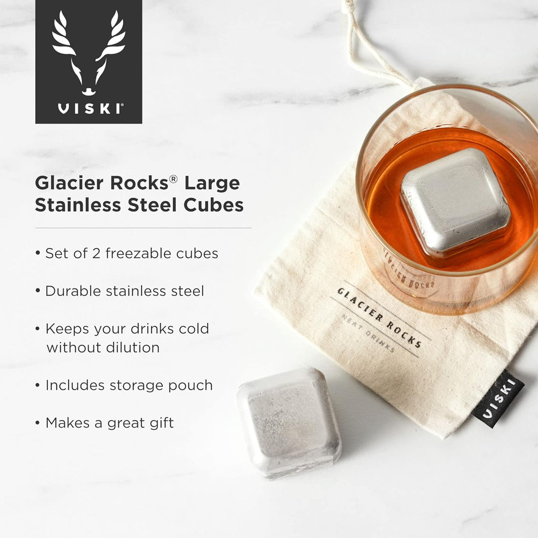 Glacier Rocks Stainless Steel Metal Ice Cubes for Cold Beverages by Viski