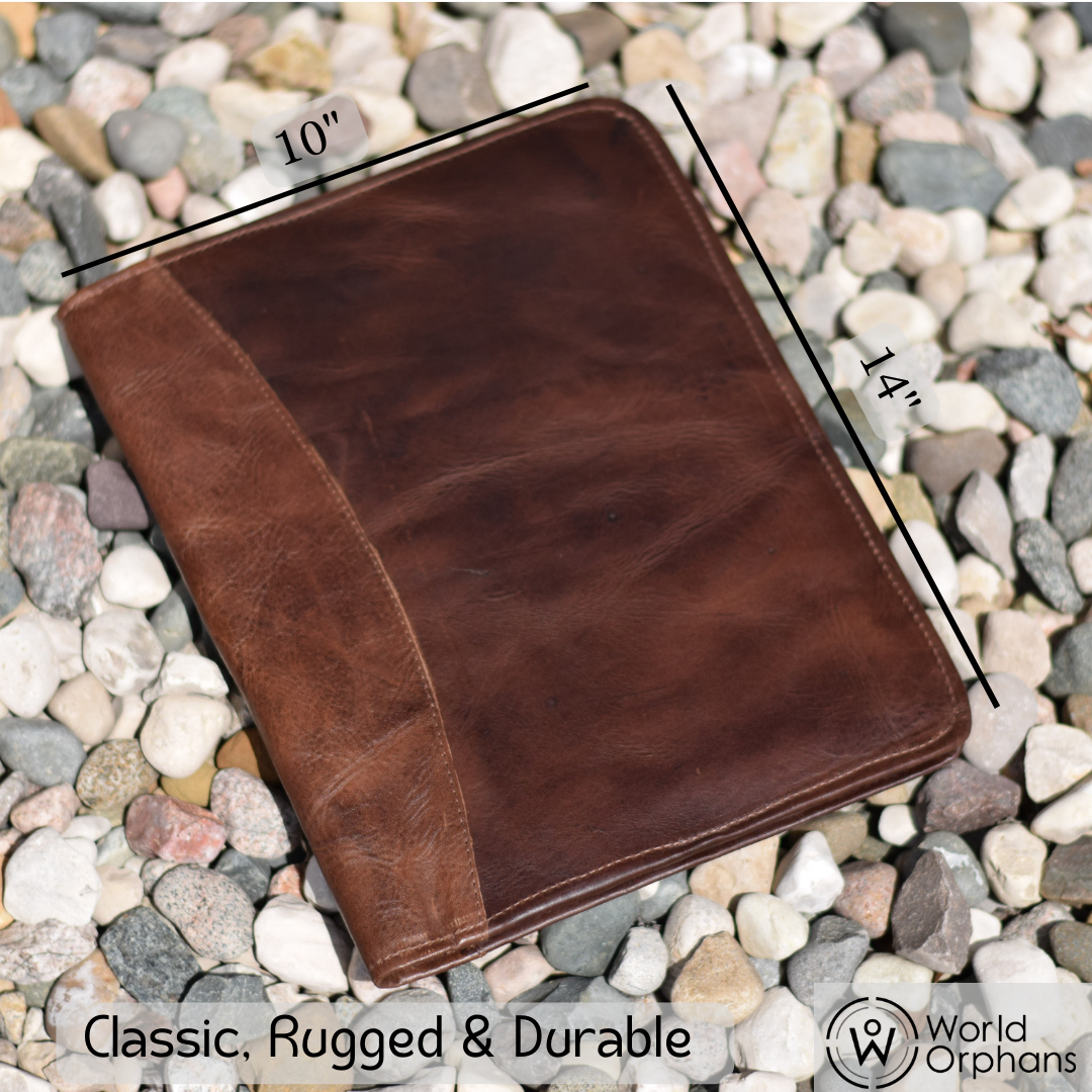 Genuine Leather Portfolio / Padfolio Folder with Legal Pad for Business and School by World Orphans 