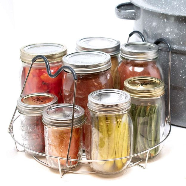 Canning rack with pint and quart mason jars