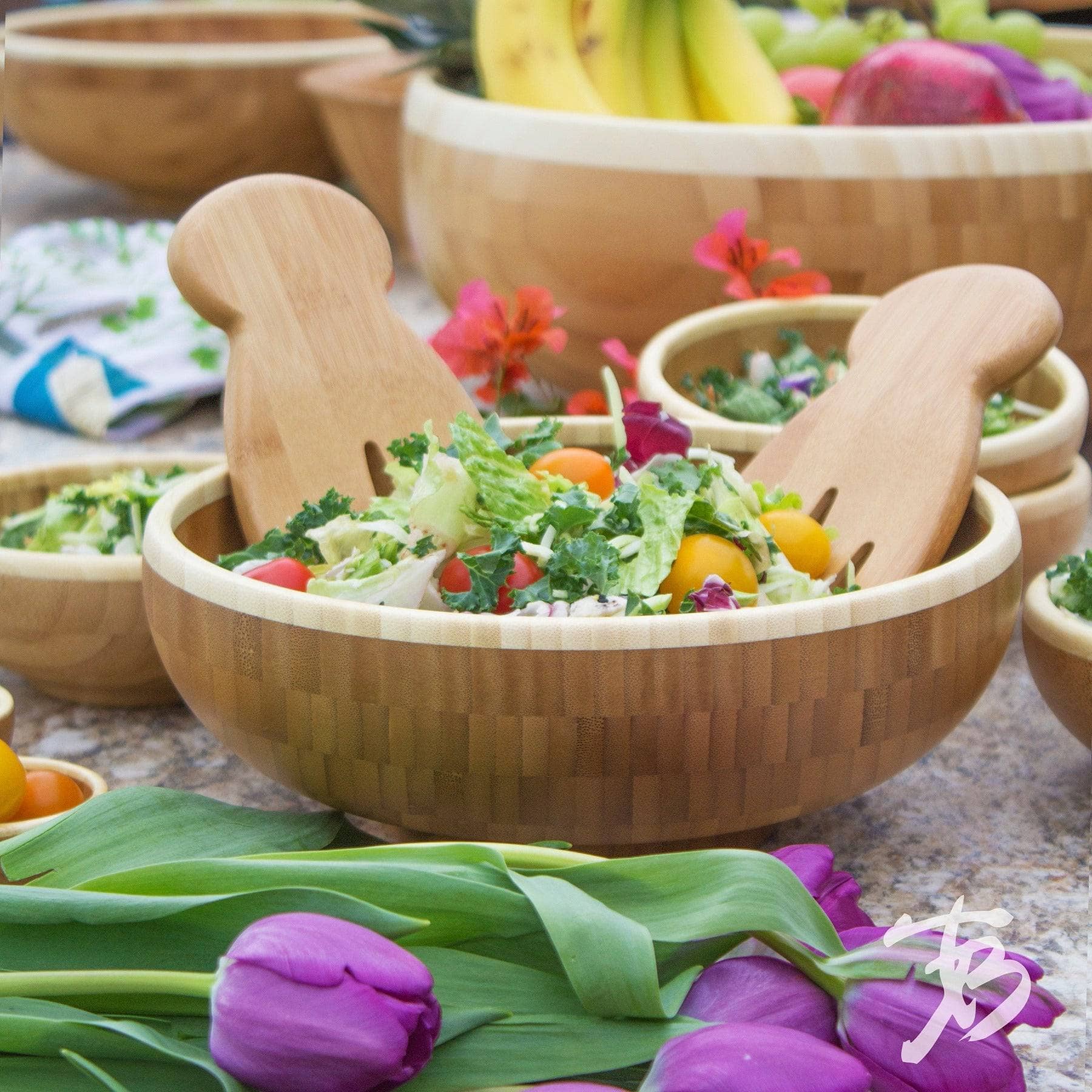 Bamboo salad bowl set best sale