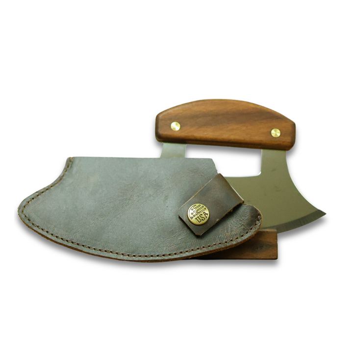 Genuine Leather Ulu Knife / Mezzaluna Sheath Case by World Orphans - Dark Brown