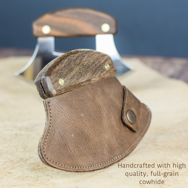 Genuine Leather Ulu / Mezzaluna Knife Sheath Case by World Orphans - Grizzly Brown